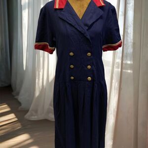 Vintage Feminine Pin Up Sailor Drop Waist Single Stitch Lanz Made in USA Dress